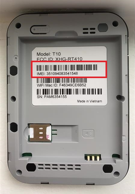 IMIE number outlined inside of a device with the cover removed